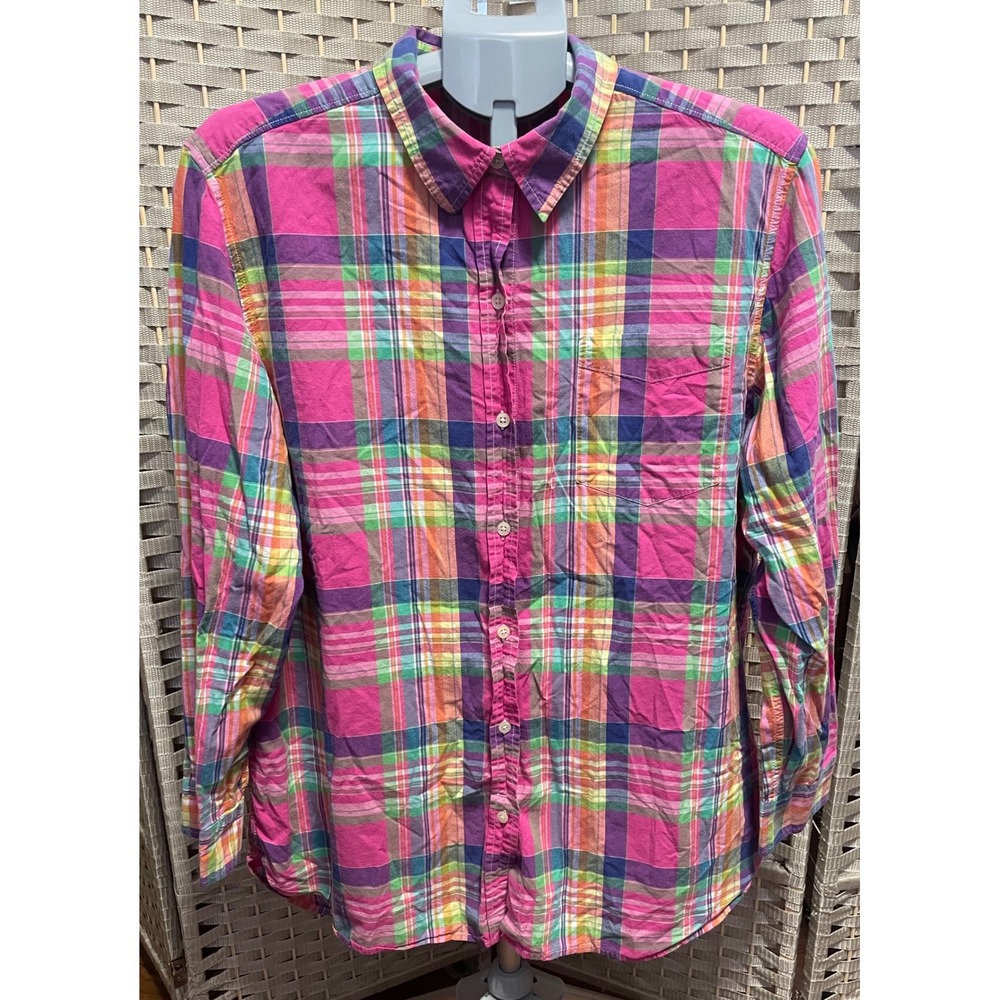 Lauren Jeans Co Ralph Lauren Plaid Button Down Shirt XL Pink Madras Cotton LRL